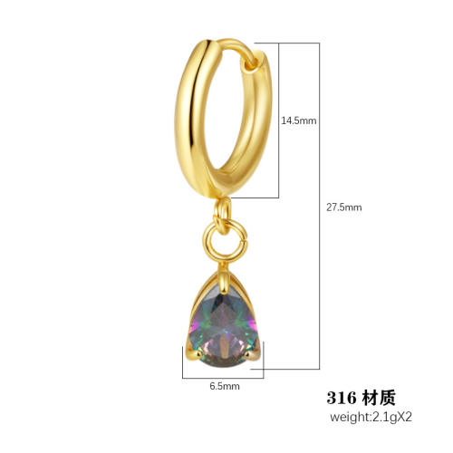 18KG easy match drop crystal stainless steel earrings huggie earrings