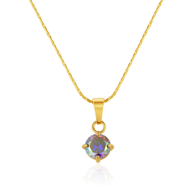 Dainty colorful drop crystal pendant stainless steel necklace