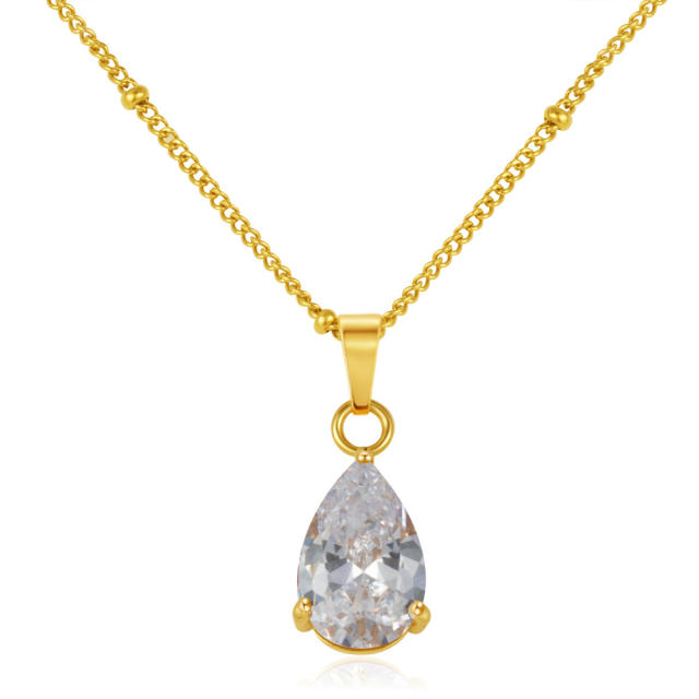 Dainty colorful drop crystal pendant stainless steel necklace