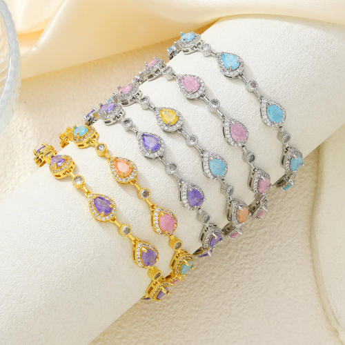 Delicate colorful drop crystal inlaid gold plated copper bracelet diamond bracelet