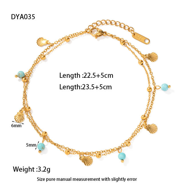 18KG water pearl turquoise bead layer stainless steel anklet