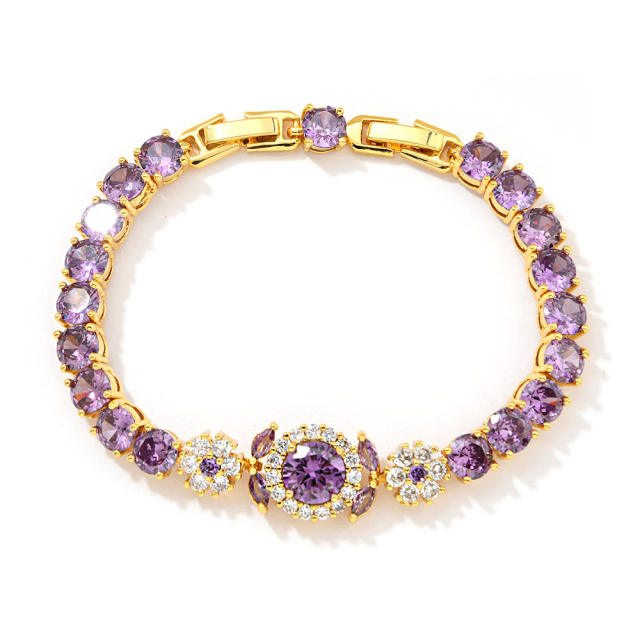 Delicate colorful cubic zircon pave setting copper bracelet tennis bracelet