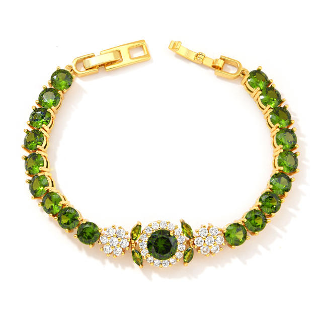 Delicate colorful cubic zircon pave setting copper bracelet tennis bracelet