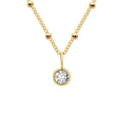 Dainty round brithstone pendant stainless steel necklace