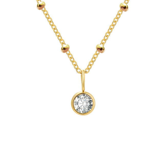 Dainty round brithstone pendant stainless steel necklace