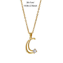 Simple diamond initial letter pendant stainless steel necklace