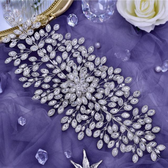 Wedding Flower Headband Silver Bride Wedding Headpiece Handmade Rhinestone Hair Accessory