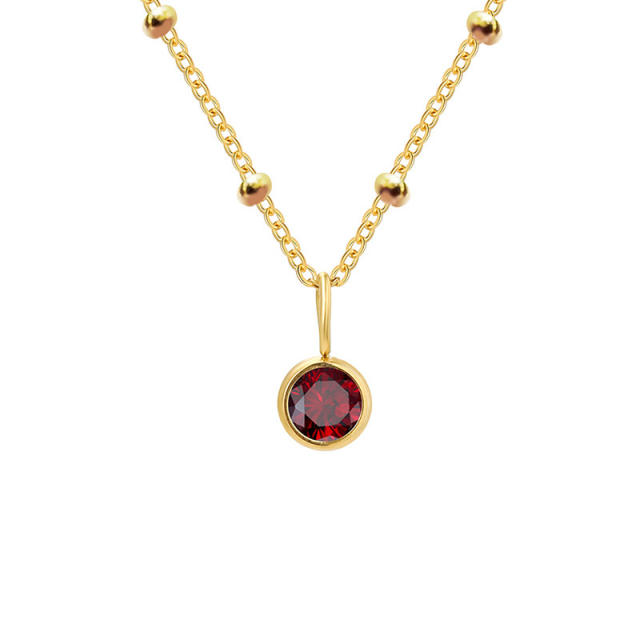 Dainty round brithstone pendant stainless steel necklace