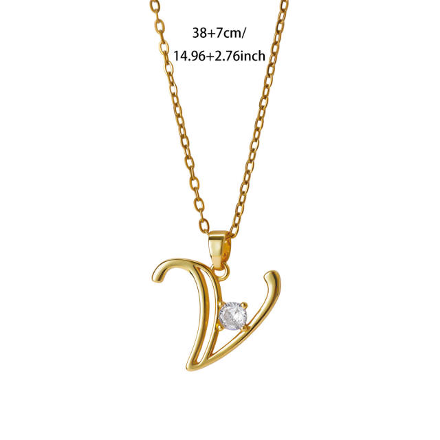 Simple diamond initial letter pendant stainless steel necklace
