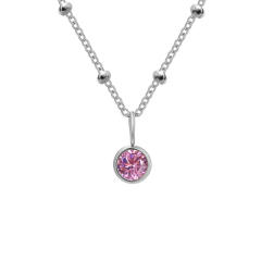 Dainty round brithstone pendant stainless steel necklace