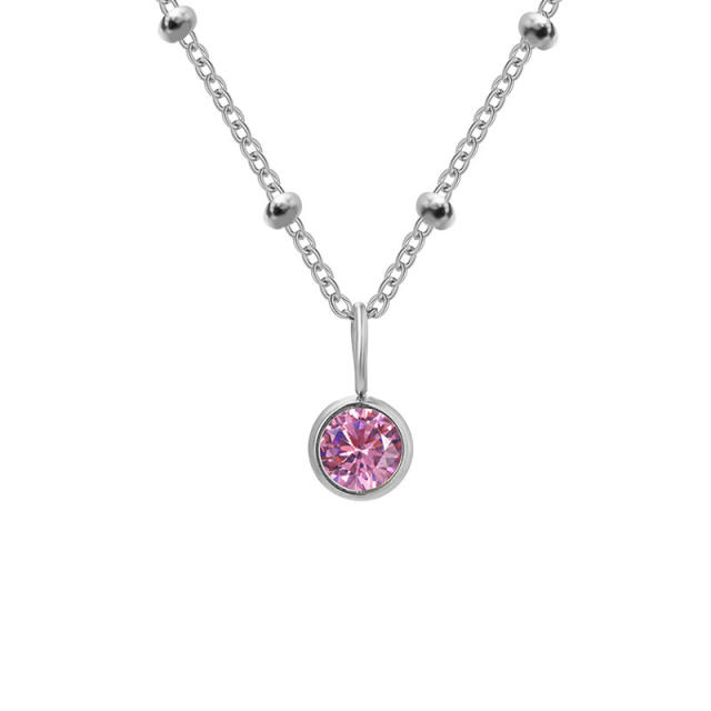 Dainty round brithstone pendant stainless steel necklace