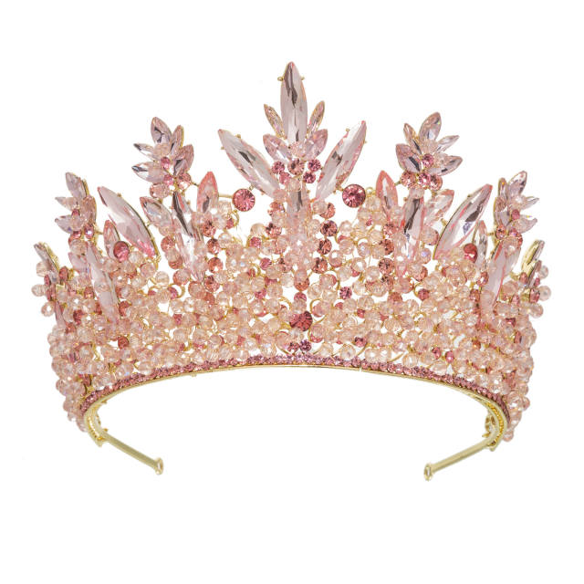 Luxury handmade colorful crystal crown wedding hair accessories
