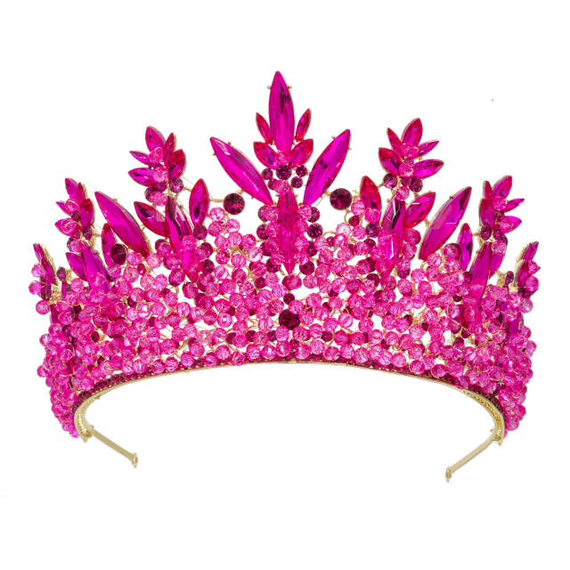 Luxury handmade colorful crystal crown wedding hair accessories