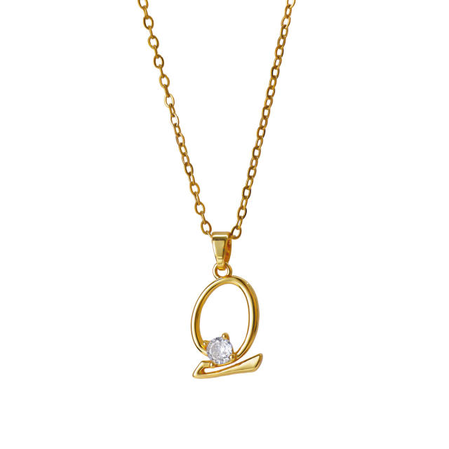 Simple diamond initial letter pendant stainless steel necklace