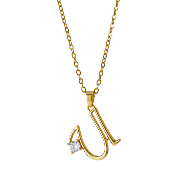 Simple diamond initial letter pendant stainless steel necklace