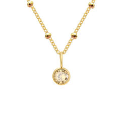 Dainty round brithstone pendant stainless steel necklace