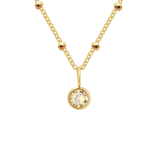 Dainty round brithstone pendant stainless steel necklace
