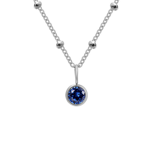 Dainty round brithstone pendant stainless steel necklace