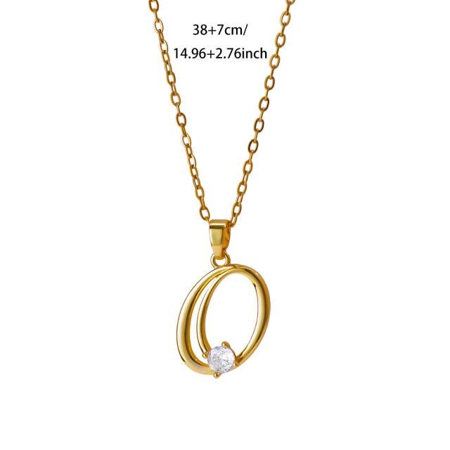 Simple diamond initial letter pendant stainless steel necklace