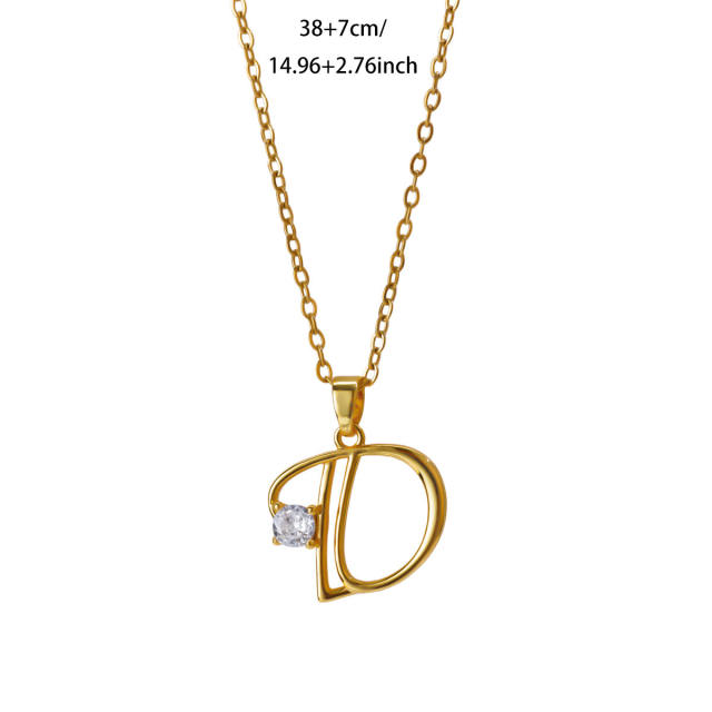 Simple diamond initial letter pendant stainless steel necklace