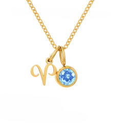 Simple birthstone zodiac double pendant stainless steel necklace dainty necklace