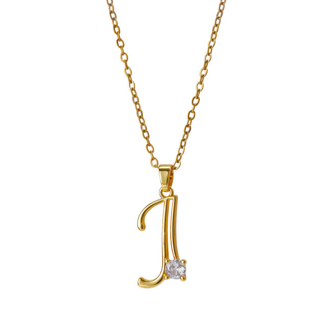 Simple diamond initial letter pendant stainless steel necklace