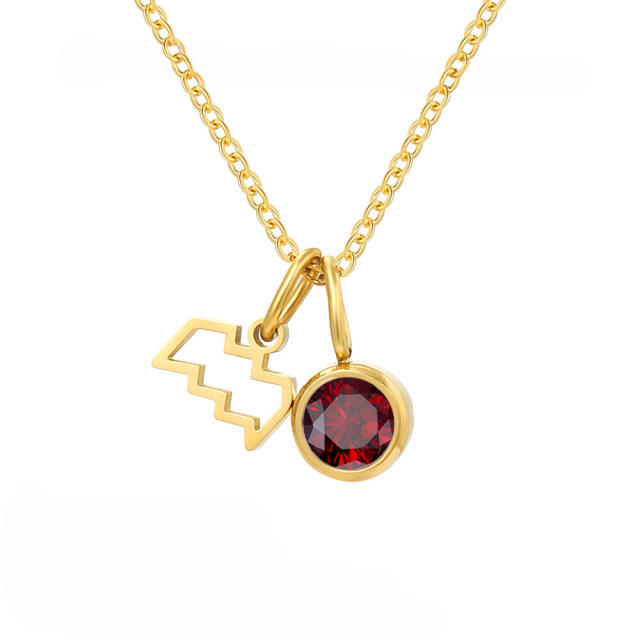 Simple birthstone zodiac double pendant stainless steel necklace dainty necklace