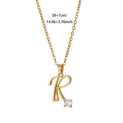 Simple diamond initial letter pendant stainless steel necklace