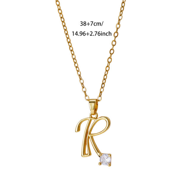 Simple diamond initial letter pendant stainless steel necklace