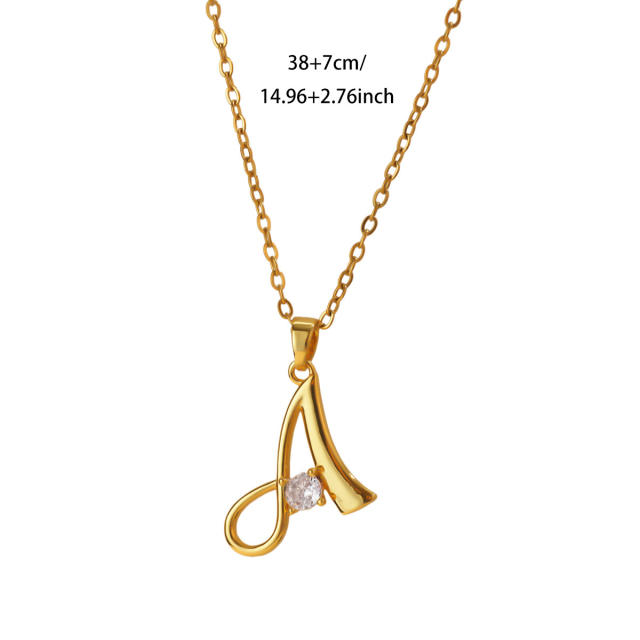 Simple diamond initial letter pendant stainless steel necklace