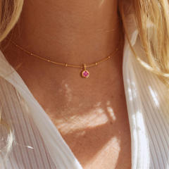 Dainty round brithstone pendant stainless steel necklace