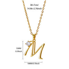 Simple diamond initial letter pendant stainless steel necklace