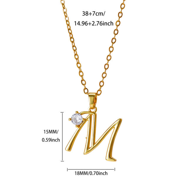 Simple diamond initial letter pendant stainless steel necklace