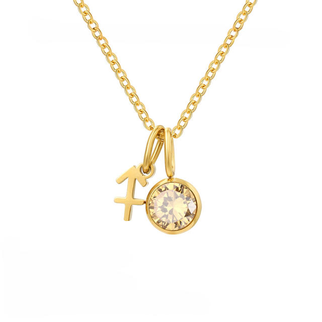 Simple birthstone zodiac double pendant stainless steel necklace dainty necklace