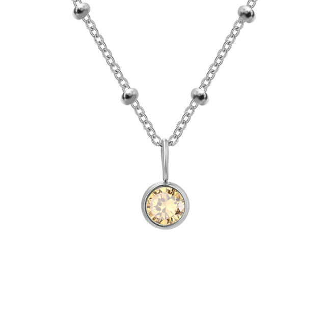 Dainty round brithstone pendant stainless steel necklace
