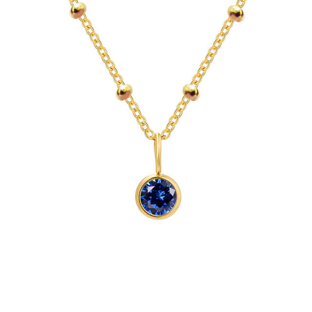 Dainty round brithstone pendant stainless steel necklace