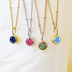 Dainty round brithstone pendant stainless steel necklace