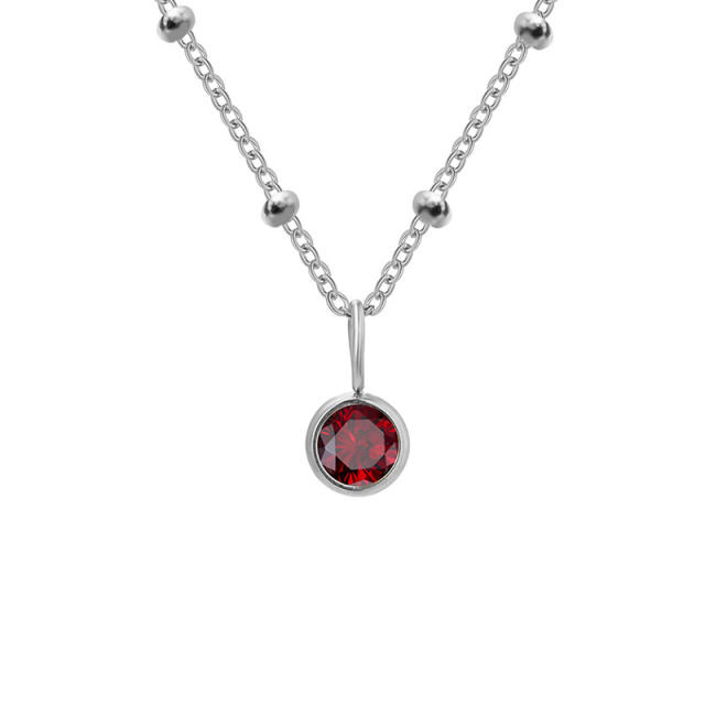 Dainty round brithstone pendant stainless steel necklace