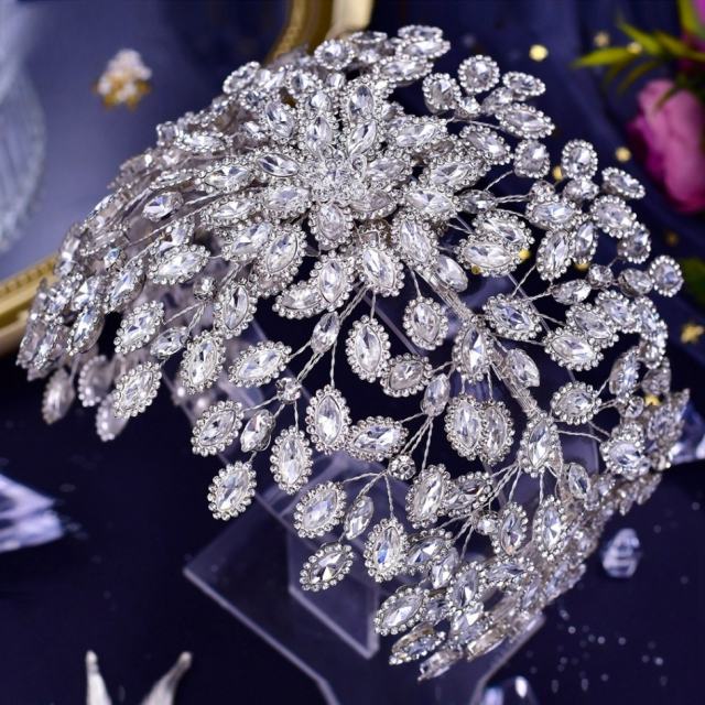 Wedding Flower Headband Silver Bride Wedding Headpiece Handmade Rhinestone Hair Accessory