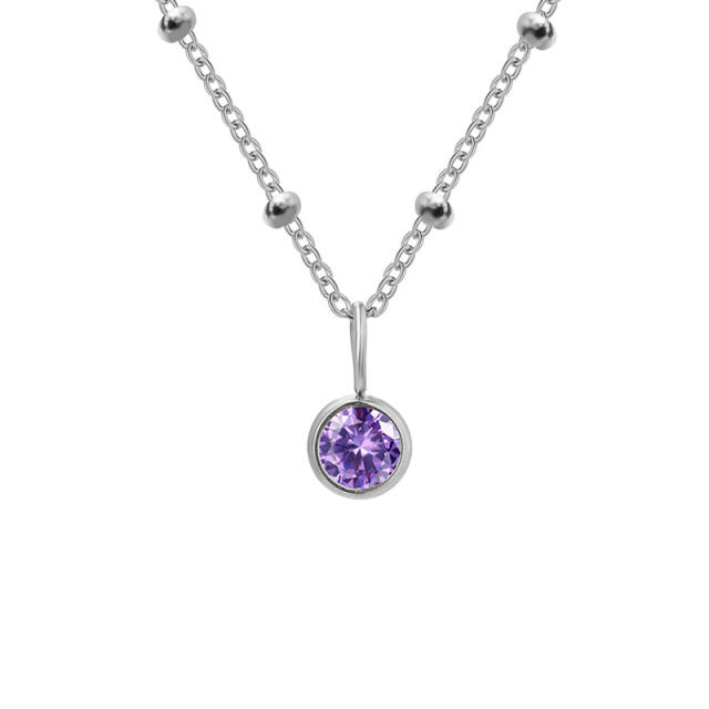Dainty round brithstone pendant stainless steel necklace