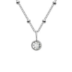 Dainty round brithstone pendant stainless steel necklace