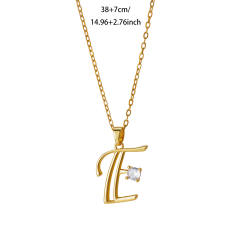 Simple diamond initial letter pendant stainless steel necklace