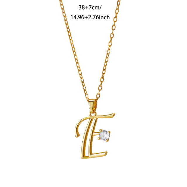 Simple diamond initial letter pendant stainless steel necklace
