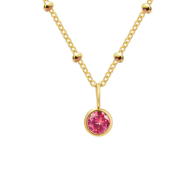 Dainty round brithstone pendant stainless steel necklace