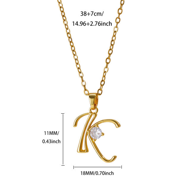Simple diamond initial letter pendant stainless steel necklace