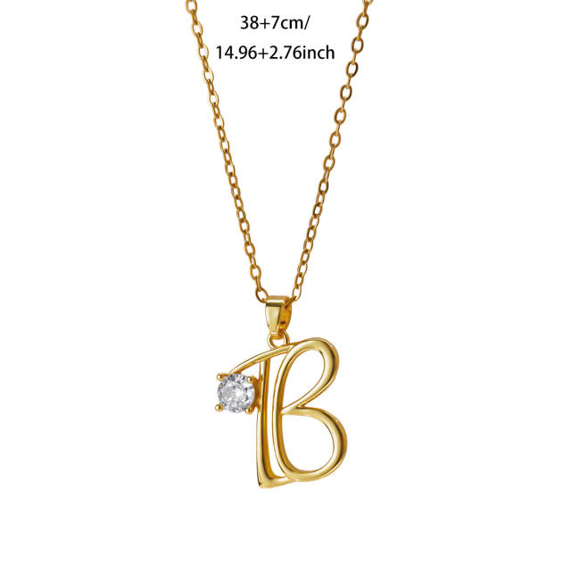 Simple diamond initial letter pendant stainless steel necklace