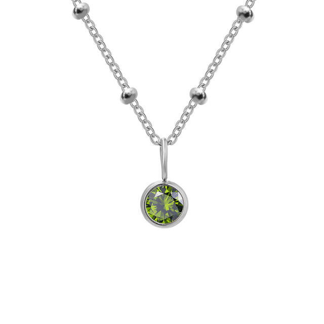 Dainty round brithstone pendant stainless steel necklace