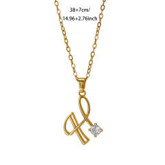 Simple diamond initial letter pendant stainless steel necklace
