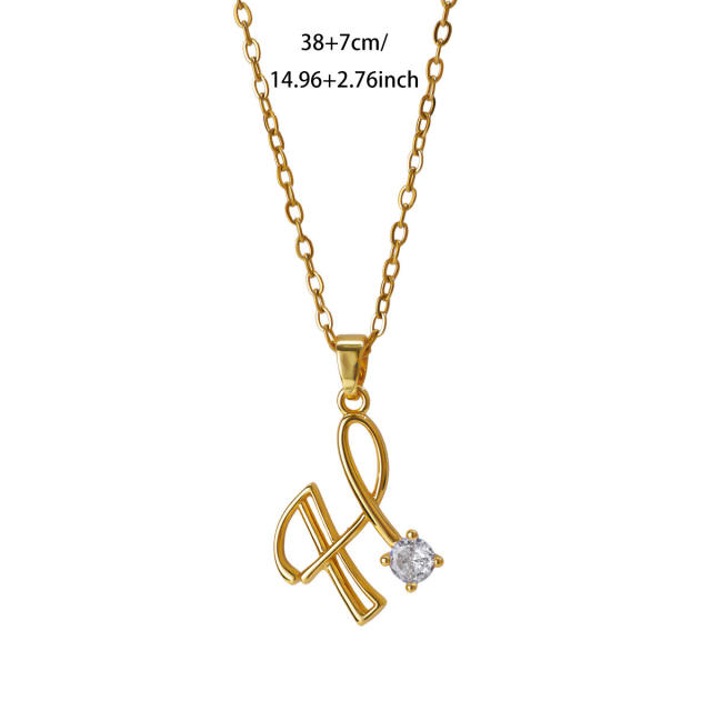 Simple diamond initial letter pendant stainless steel necklace