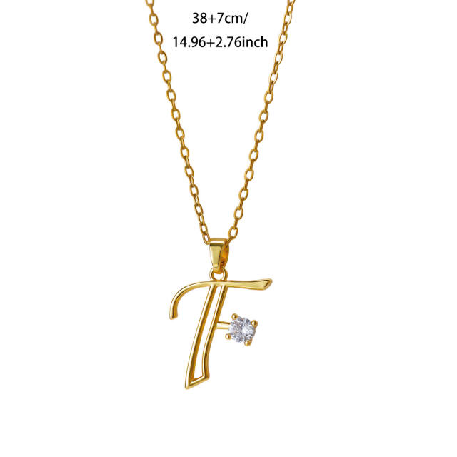 Simple diamond initial letter pendant stainless steel necklace
